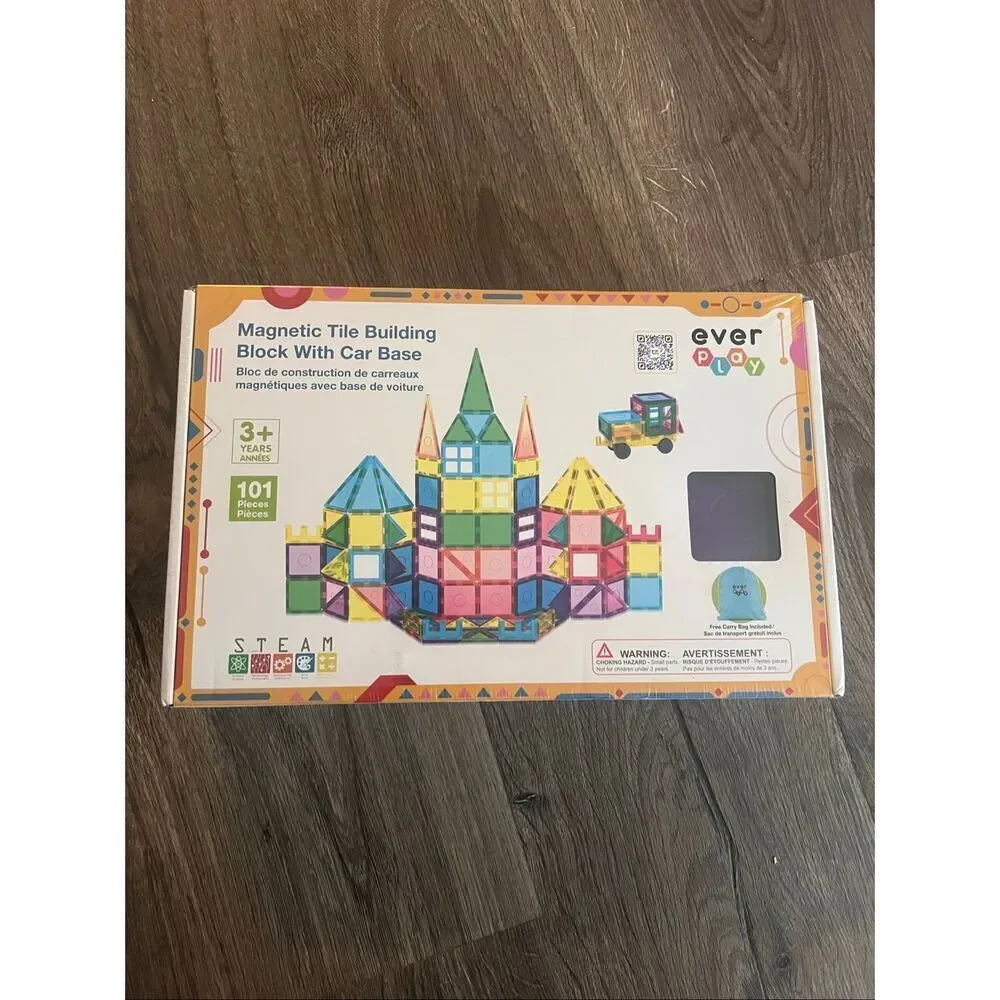 Ever Play Magnetic Tile Building Block With Car Base 101 pcs